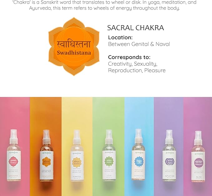 Sacral Chakra Natural Mist by Aromafume | 100ml/3.3 fl oz | Swadisthana | Aromatherapy Spray for Chakra Balance | Orange & Patchouli Extracts | Essential Oil Spray for Meditation, Yoga, Reiki