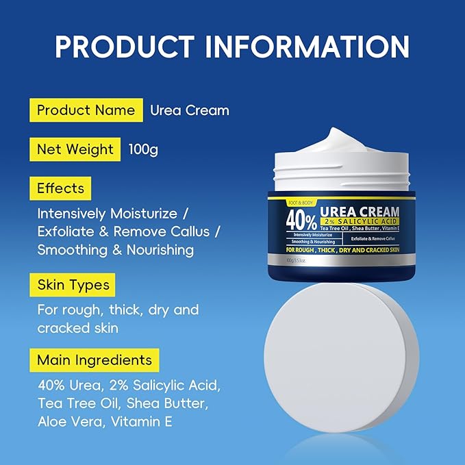 2 Pack Urea Cream 40% + 2% Salicylic Acid, 3.53 oz - Maximum Strength Foot & Hands Moisturizer for Rough, Dry Cracked Skin, Callus Remover with Deep Hydration, Intensive Repair for Feet, Heels