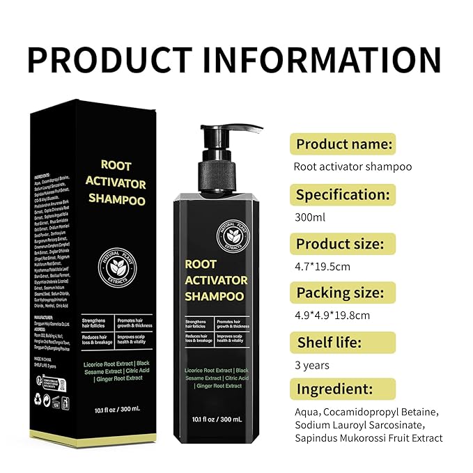 Root Activator Shampoo for Men & Women - Anti Hair Loss & Mens Hair Regrowth Shampoo with Natural Herbal Ingredients & Biotin - For Scalp Health & Cooling Sensation, 10.1 Fl Oz /300ml