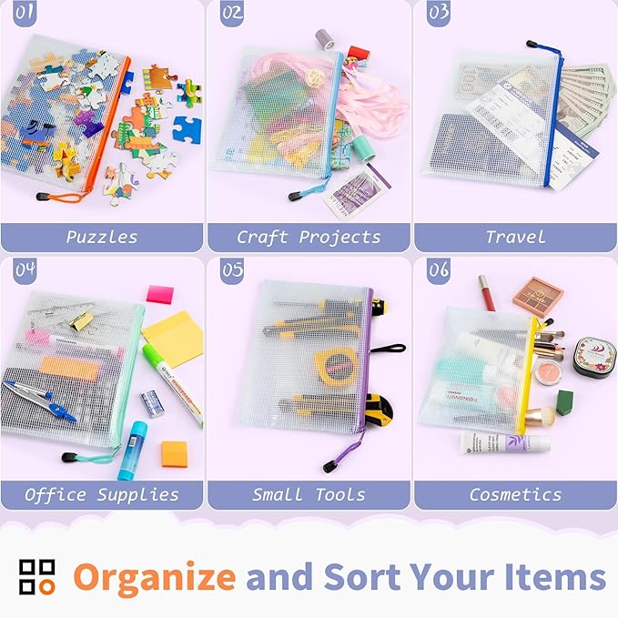 Umriox 12PCS Zipper Pouch, 9.5 x 7.1 in, Storage Bags with Zipper, Pencil Pouch for Office Supplies, Receipts, Cosmetics Travel Toiletries