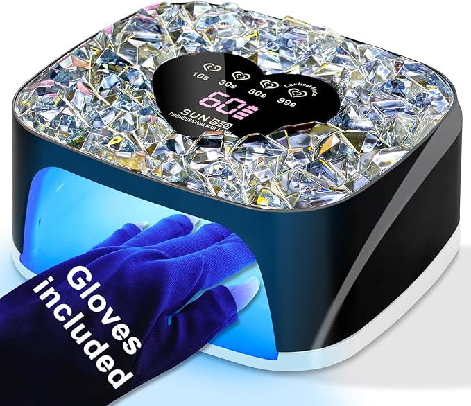 LIMEGIRL UV LED Nail Lamp Kit for Gel Polish Professional Fast Black Diamond Design Curing Dryer Light Set with 4 Timers and Gloves Cordless Rechargeable Nail Art Cure Machine at Home and Salon