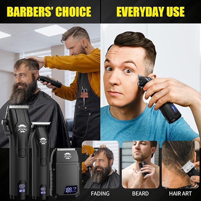 BILLAR Professional Barber Clippers and Trimmer Set - Foil Shaver Professional Hair Clippers for Men, Mens Cordless Hair Clipper for Barbers Haircut Kit（Black）