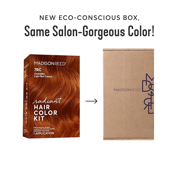 Madison Reed Radiant Hair Color Kit | 7RC Light Ginger Red with Vivid Copper Tones (Carrara Crimson) Vivid Color-Enhancing Formula | Salon-Quality Permanent Hair Dye | PPD-Free & Ammonia-Free |2 Pack