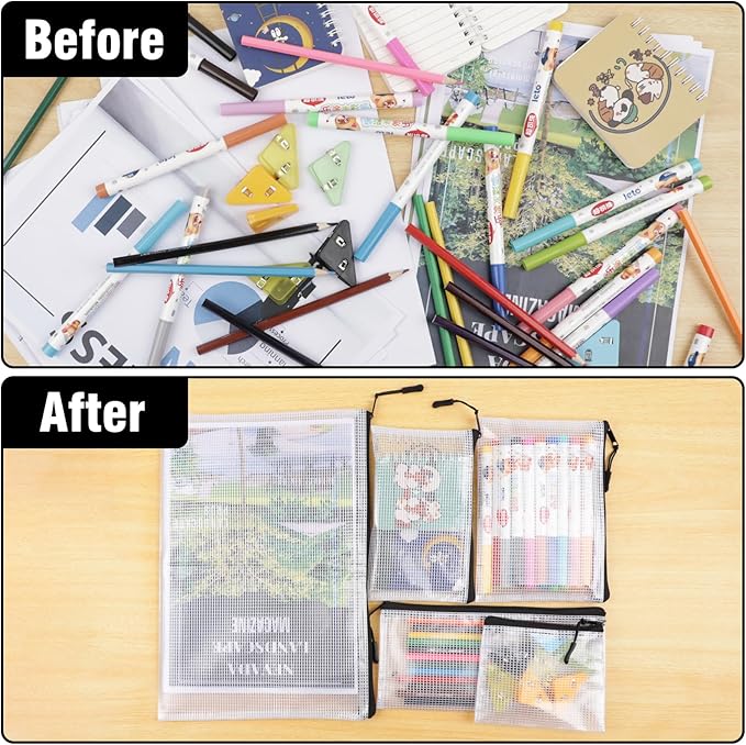 20pcs Multisize Mesh Zipper Pouch, Waterproof Bags for Office Supplies, 8 Sizes Waterproof Plastic Document Pouch, Bags for Travel Storage, Office Supply and Home Organize