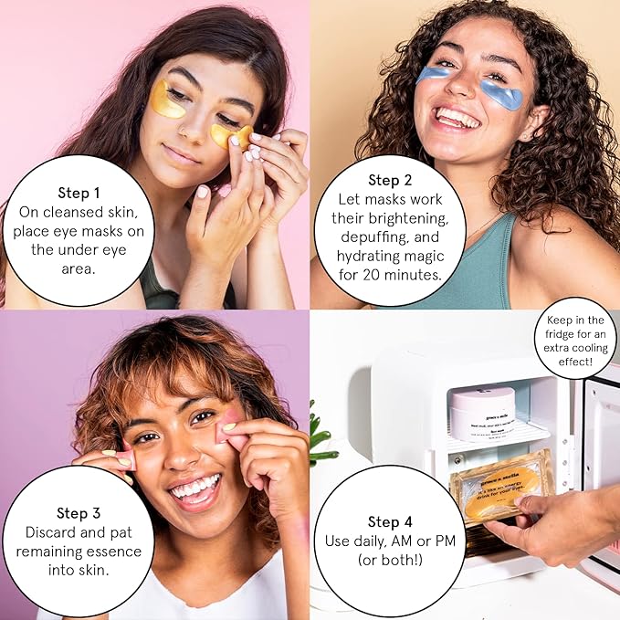 grace & stella Under Eye Mask - Reduce Dark Circles, Puffy Eyes, Undereye Bags, Wrinkles - Gel Under Eye Patches, Vegan Cruelty-Free Self Care (72 Pairs, GoldPinkBlue)