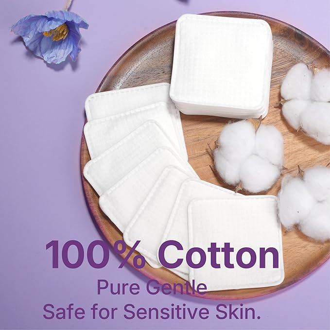 100% Cotton Pads 70PCS, 3x3 Inch Extra Large Triple-Layer Makeup Remover Pads, Soft Lint-Free Cotton Pads for Face Cleansing & Skincare