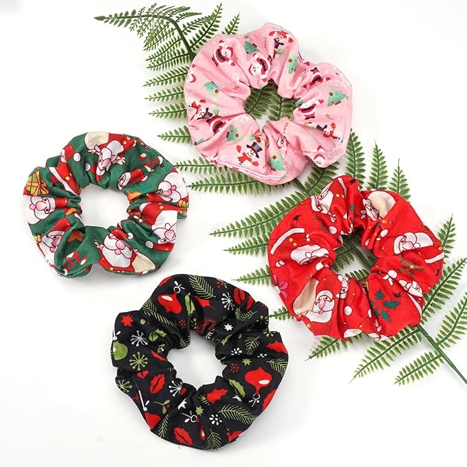 Christmas Hair Scrunchies Snowflake Santa Christmas Tree Antlers Elk Snowman Hair Ties Soft Elastic Hair Bands for Women Girls Gifts Ponytail Holders Hair Accessories