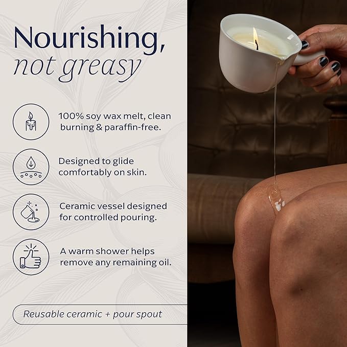Massage Candle – Soy Wax Massage Oil That Melts Into Skin-Safe Warm Body Oil, Rose & Vanilla Scent, Ceramic Pour Cup (5 oz)