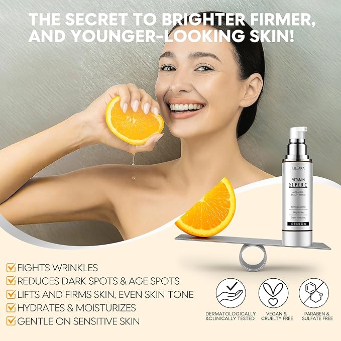 Vitamin C Serum for Face, Anti Aging 20% Super C Serum With Vit C Hyaluronic Acid, Vitamin E, Peptides, Collagen Wrinkle Serume for Dark Spot, tighten, firming, lift, Brightening-1.7 Fl Oz