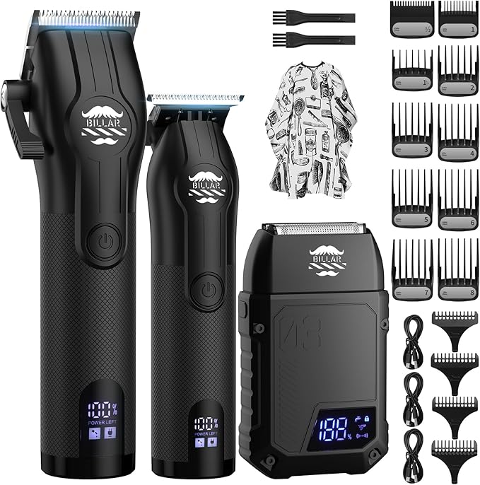 BILLAR Professional Barber Clippers and Trimmer Set - Foil Shaver Professional Hair Clippers for Men, Mens Cordless Hair Clipper for Barbers Haircut Kit（Black）