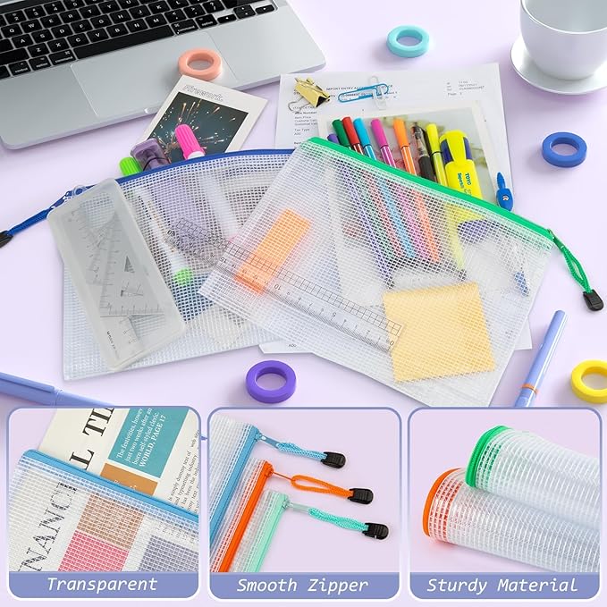 Umriox 12PCS Zipper Pouch, 9.5 x 7.1 in, Storage Bags with Zipper, Pencil Pouch for Office Supplies, Receipts, Cosmetics Travel Toiletries