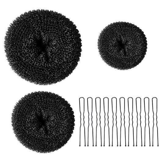 TsMADDTs Dount Bun Maker, 3PCS Black Hair Bun Maker with 20PCS Bobby Pins for Ballet, Dance