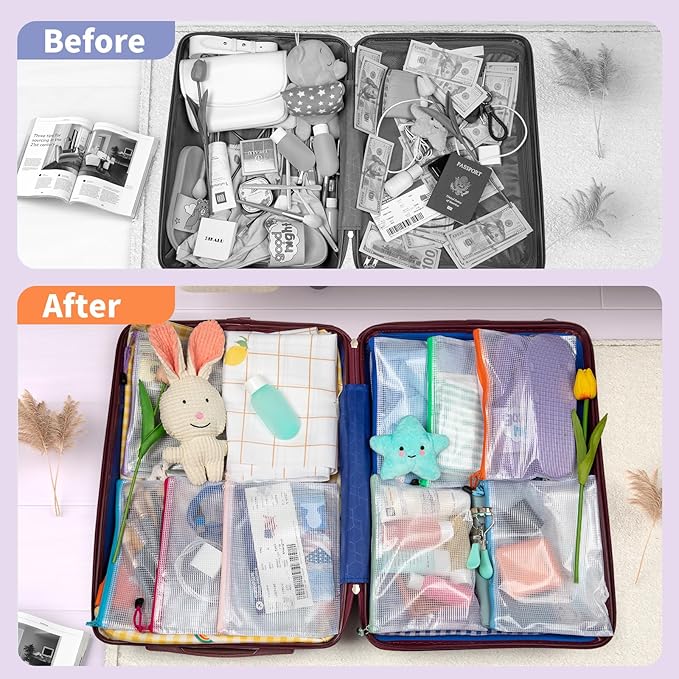 Umriox 48pcs Small Zipper Pouch, Mesh Bags with Zipper, 9.5" x 7.1"/A5 Size 16 Color Pencil Pouches, Storage Bags for Puzzles, Office and Travel Supplies