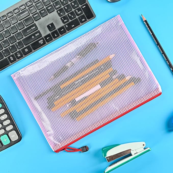 AUSTARK 10 Pcs Zipper File Bags, Waterproof Plastic Mesh Pouch for Office School, Board Game Storage Bags (B5 Size 11.4''x8.2'', Multicolored)