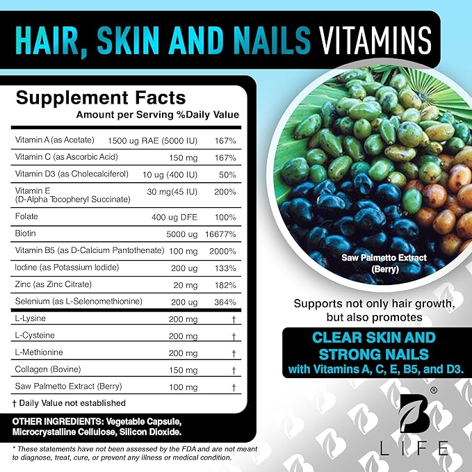 Men’s Hair Growth Supplement – Biotin & Collagen Hair Vitamins for Men – Thicker, Fuller Hair, Nail & Scalp Support – Hair Loss Supplement with Zinc, Selenium & Vitamins A C D E – 60 Capsules