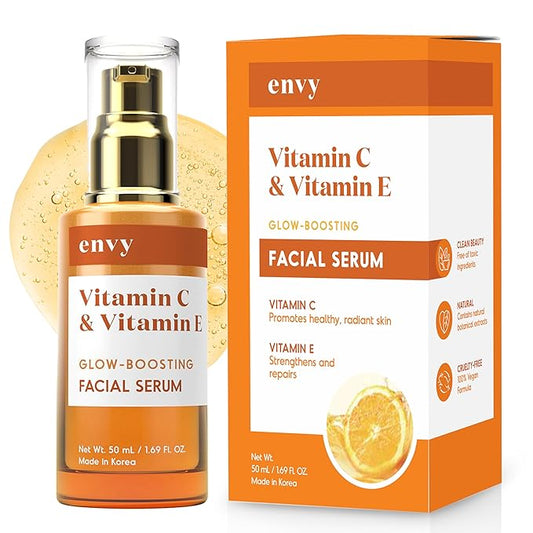 Envy Vitamin C Serum with Vitamin E & Glycerin - Skin, Dark Spot Reduction & Anti-Aging, Dermatologist Tested, Hydrating Glass Skin Serum - Cruelty-Free for All Skin Types - 1.69 Oz