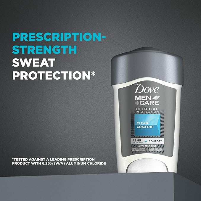 DOVE MEN + CARE Clinical Protection Antiperspirant Clean Comfort Stick for Men 96-Hour Sweat and Odor Protection Clinical Strength Antiperspirant with 1/4 Moisturizing Cream 1.7 oz