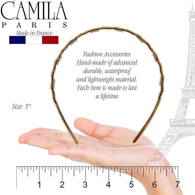 Camila Paris CP3881 French Headband for Women, Tortoise Shell, Strong Hold Grip Women's Hair Band, Ligth and Very Flexible, No Slip and Durable Styling Girls Hair Accessories, Made in France