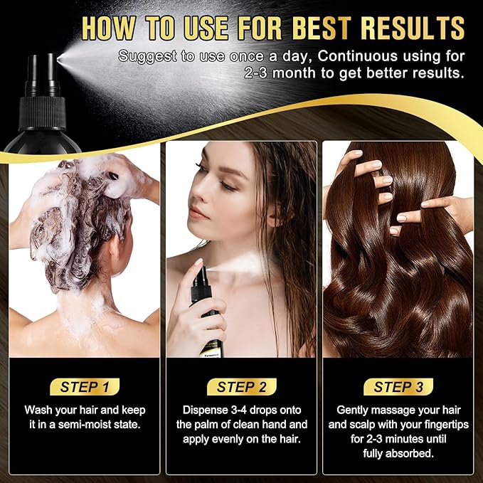 Organic Black Rice Water Spray for Hair Growth, A Solution with Castor Oil & Ginger Root Extract for Thicker, Fuller Hair, Targets Hair Loss and Repairs Damage 100ml/3.2 fl.oz (1 PC)