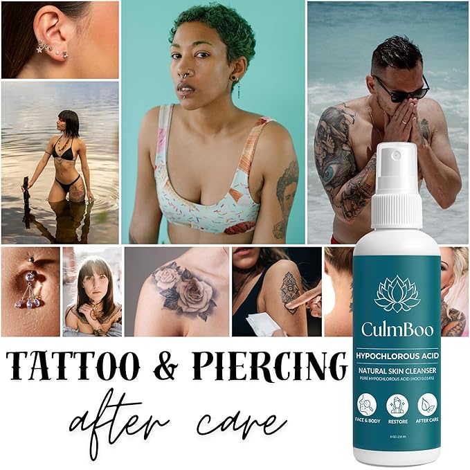 Hypochlorous Acid Spray for Face & Skin - HOCl, Acne Prone Skin, Eczema, Natural Tattoo Aftercare, Piercing Aftercare Spray, Eye Lash Cleanser, Face Mist Toner, Wound Care Cleanser, 8 Fl Oz - Aurabelle