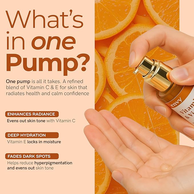 Envy Vitamin C Serum with Vitamin E & Glycerin - Skin, Dark Spot Reduction & Anti-Aging, Dermatologist Tested, Hydrating Glass Skin Serum - Cruelty-Free for All Skin Types - 1.69 Oz
