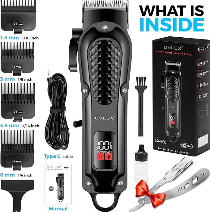 Cordless Hair Clippers for Men: Professional Barber Clippers for Precision Grooming, Rechargeable and Powerful - Máquina para Cortar Pelo de Hombre