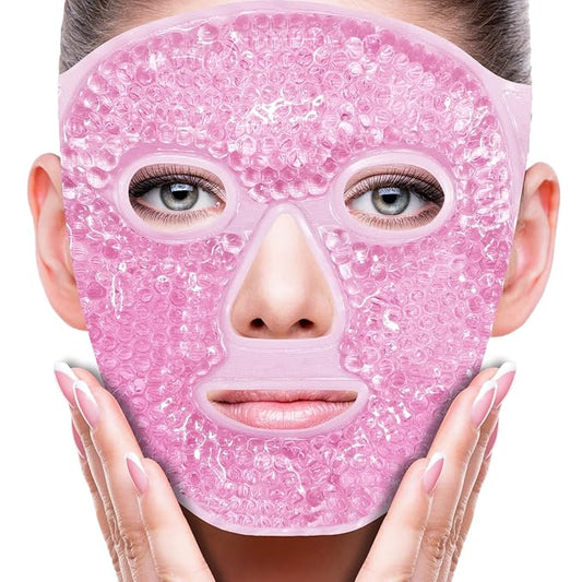 ZNÖCUETÖD Face Eye Mask Ice Pack for Reducing Puffiness, Bags Under Eyes, Puffy Dark Circles, Migraine,Hot/Cold Pack with Soft Plush Backing (Pink #19)