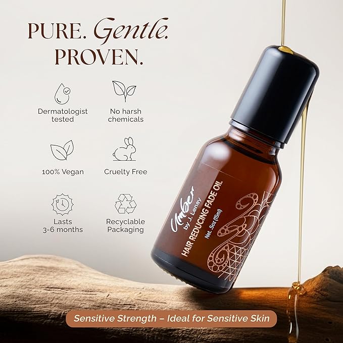 Umber By J. Lenay Hair Reducing Fade Oil - Sentive Strength (For sentive skin) Hair Growth Minimizer, Slow Down Facial Hair Growth for Women & Men, Hair Inhibitor Serum, Moisturizing & Soothing, 15ml