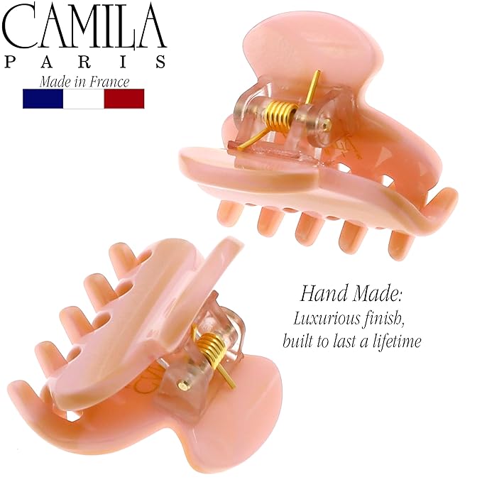 Camila Paris CP3070 French Hair Clip for Women, Handmade, Pink, Small, Girls Hair Claw Clips Jaw, Durable Styling Hair Accessories for Women, Strong Hold No Slip Grip, Made in France