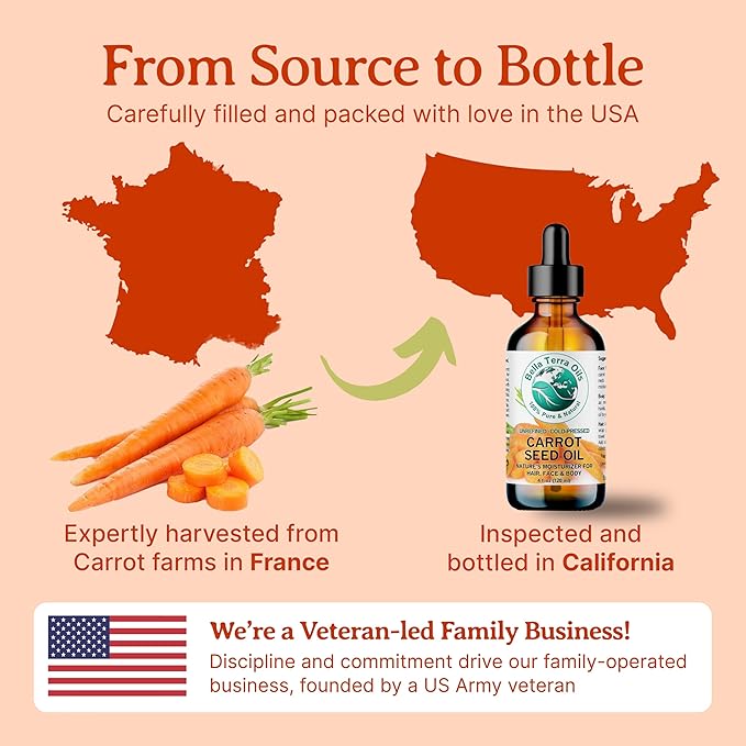 Bella Terra Oils - Organic Carrot Seed Oil 4 oz - Dive into Carotene's Natural Power, High in Essential Fatty Acids, Experience Luxurious Skin Nourishment