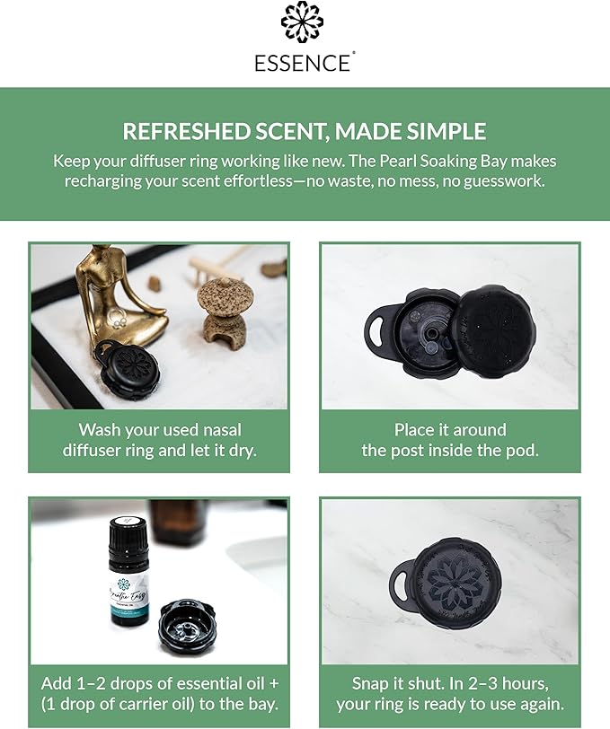 Essence Pearl Travel Case - Wearable Aromatherapy Kit with Nasal Diffuser Rings, Soaking Bay, and 5mL Essential Oil – Portable Wellness Gift Set for On?The?Go Self Care