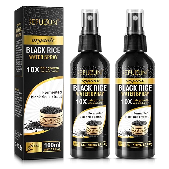 Organic Black Rice Water Spray for Hair Growth, A Solution with Castor Oil & Ginger Root Extract for Thicker, Fuller Hair, Targets Hair Loss and Repairs Damage 200ml/6.4 fl.oz (2 PC)