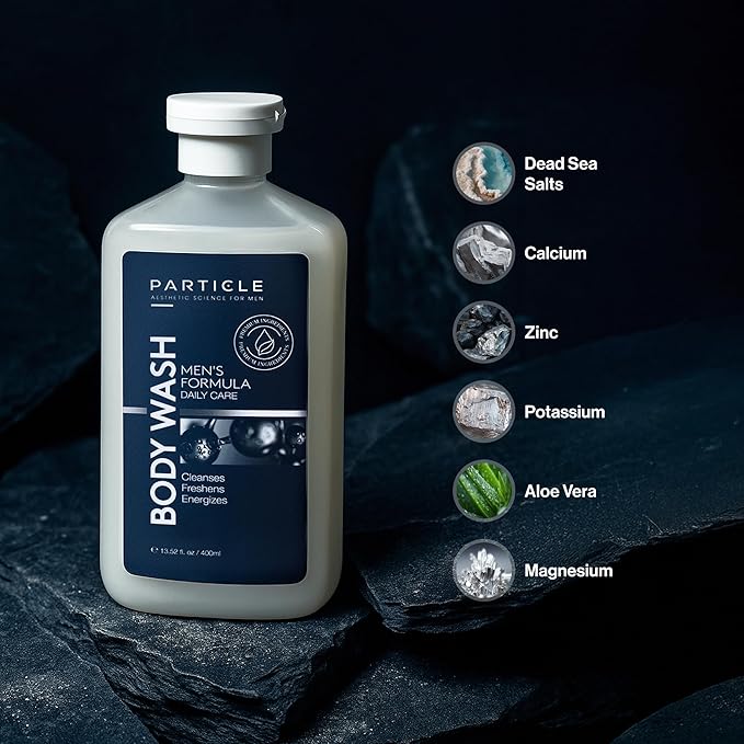 Particle Men’s Body Wash, Daily Skin Care for Men with Dead Sea Minerals, Hydrating Moisturizing Shower Gel and Cleanser for Men, All Skin Types, Fresh Citrus and Woody Scent, 13.52 FL OZ