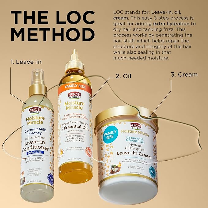 African Pride Moisture Miracle 5 Essential Hair Oils with Vitamin E (3 Pack) | Moisture, Shine, Protection, and Growth | Argan, Castor, Grapeseed, Coconut, and Olive Oil | 8 oz