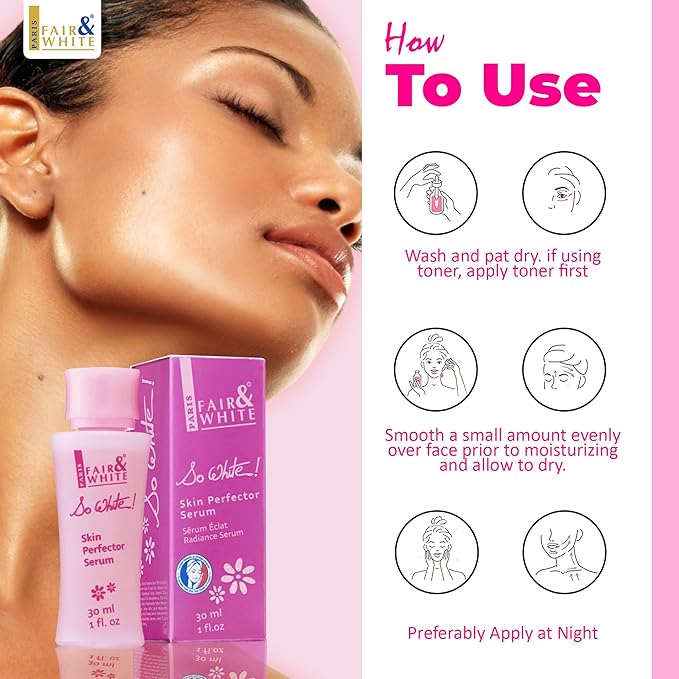 FAIR & WHITE So White Skin Brightening Serum 30ml - For Face, Elbows Knees, Feet - with Kojic Acid and Castor Oil