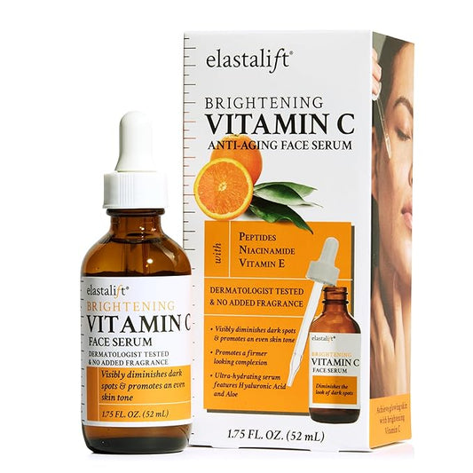 Elastalift Vitamin C Facial Serum For Age Spots, Wrinkles, & Expression Lines. Anti-Aging Face Serum W/Vitamin C & Hyaluronic Acid Brightens Skin To Promote Healthier Skin Complexion, 1.75 Fl Oz