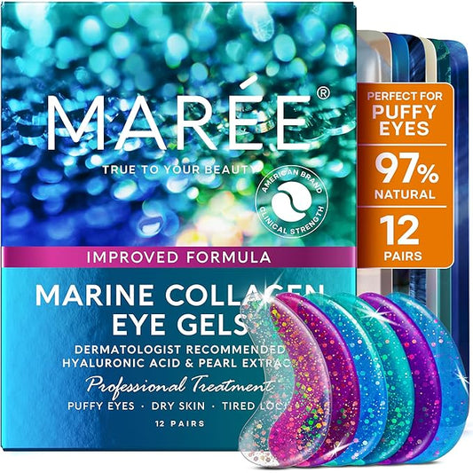 MAREE Eye Gels - Pads Under Eye Patches for Puffy Eyes and Dark Circles with Collagen & Hyaluronic Acid - Anti Wrinkles Under Eye Masks Skincare Treatment for Puffiness & Bags - Parches Para Ojeras