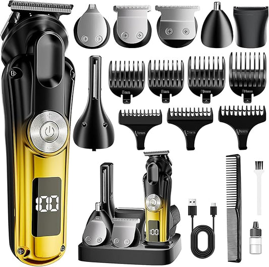 6-in-1 Hair Clipper Beard Trimmer for Men, IPX6 Waterproof Electric Shaver Razor&Cordless Hair Clipper Grooming Kit Hair Trimmer for Nose, Body, Face and Mustache, Gifts for Men