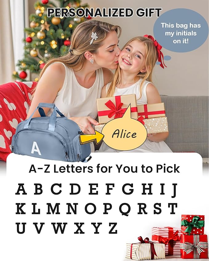 10 Year Old Girl Birthday Gifts, Initial Gym Bags with Shoe Compartment, Dance Bag for Girls, Monogram Kid Overnight Bags, Ballet Sport Gymnastics Cheer Travel Duffle (Letter W)