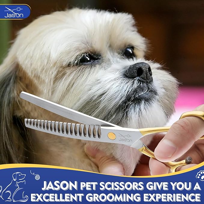 JASON 7.5 Inch Curved Chunker Scissors for Dog Grooming 19 Teeth Professional Downward Chunker Shears with Symmetric Handle Sharp Comfortable Christmas Gift