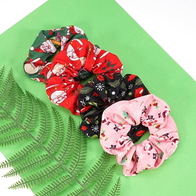 Christmas Hair Scrunchies Snowflake Santa Christmas Tree Antlers Elk Snowman Hair Ties Soft Elastic Hair Bands for Women Girls Gifts Ponytail Holders Hair Accessories