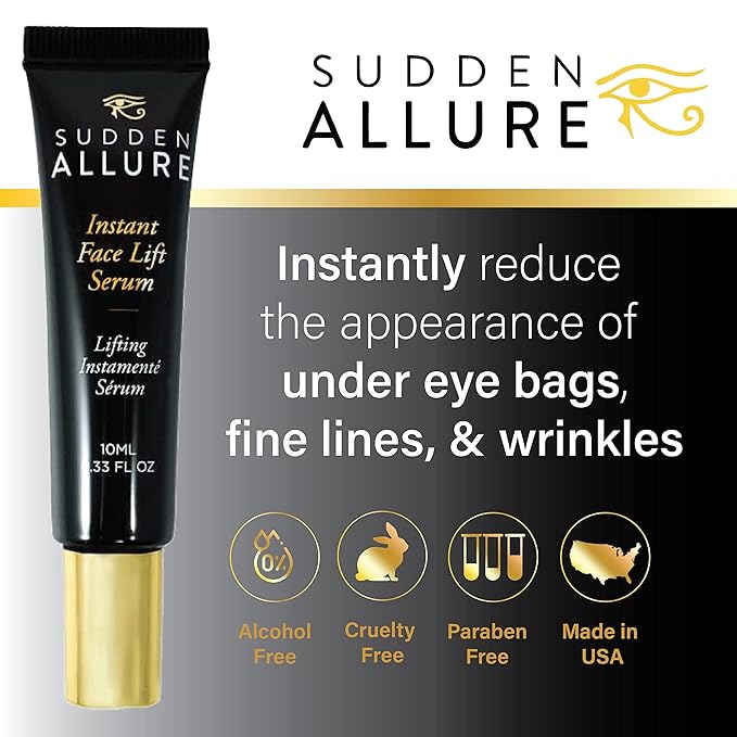 Sudden Allure Instant Face Lift Serum – Erase Under Eye Bags & Wrinkles in 60 Seconds - Firming Face & Eye Serum Cream - Instantly Tighten & Reduce Eye Bags & Crows Feet | Made in USA (10 ml, 3 Pack)