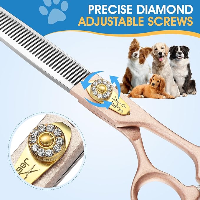 JASON Professional Dog Grooming Scissors - 7 Inch Thinning Shear Japanese 440C Stainless Steel Diamond Screw with 40 Teeth Dog Blender Scissors Christmas Gift