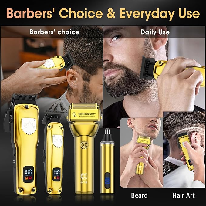 Professional Hair Clippers for Men, Cordless Hair Clippers T-Blade Trimmer Nose Hair Trimmer Electric Shaver Set, Haircut Grooming Kit with LED Display, for Barber, Ideal Gift for Him