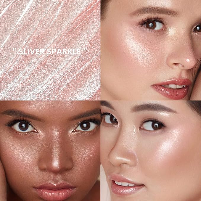 Silver Shimmer Stick, Rose Gold Undertone for Eyes, Lips, Face and Body Cream Highlight Eyeshadow, Multi-Use Diamond Like Shine, Moisturizing Formula Sheer Finish (Silver Sparkle)