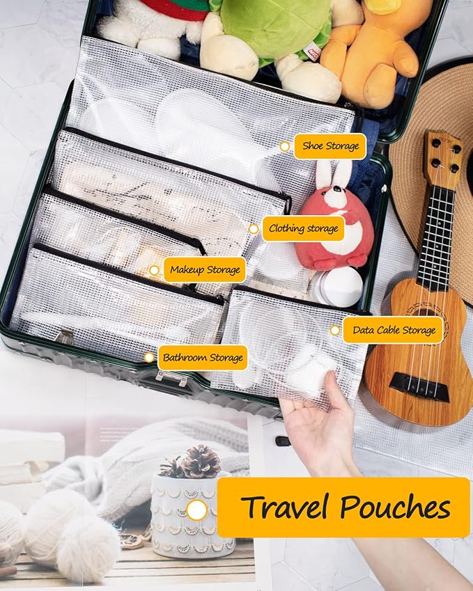 SUNEE 18pcs Plastic Mesh Zipper Pouch, A3, Extra Large, 16x11 in, Water-Resistant Zip Bag for School Office Supplies, Puzzles & Games Organizing Storage (Black, 18 Pack)