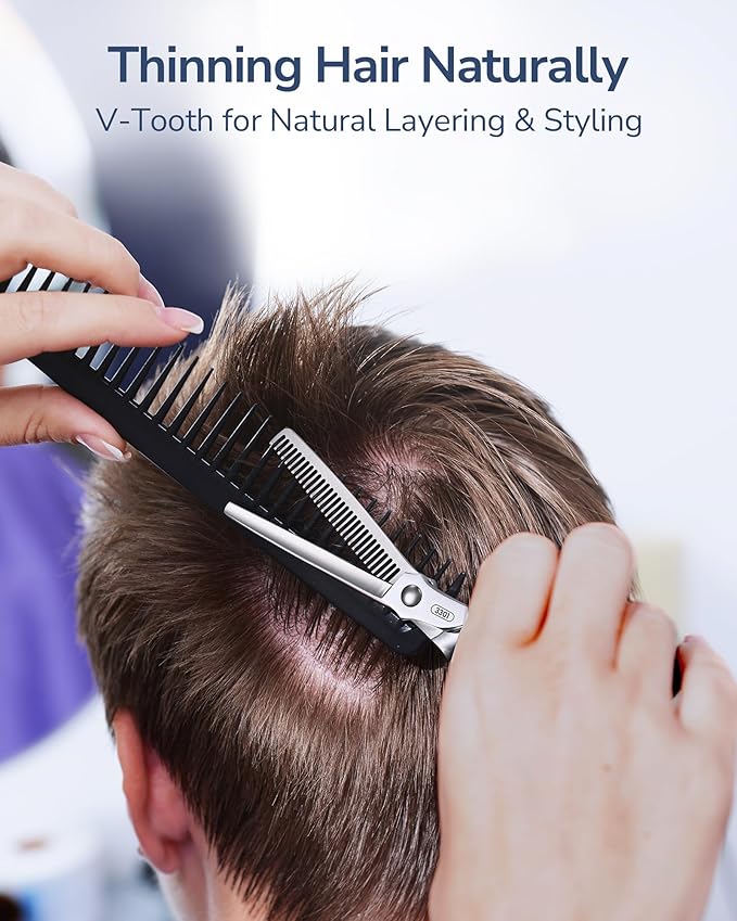 ULG Professional Hair Thinning Scissors 7" Japanese Stainless Steel Hand-Honed Salon Barber Scissors for Stylist & Home Use, Texturizing Shears for Men & Women, Ergonomic Design with Patterned Handles