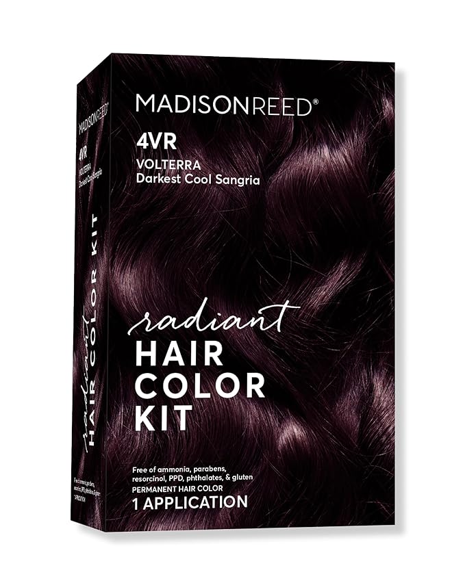 Madison Reed Radiant Hair Color Kit | 4VR Darkest Cool Sangria (Volterra Amethyst) for 100% Gray Hair Coverage | Salon Quality Permanent Hair Dye | PPD-Free & Ammonia-Free | (Packaging Varies) 1 Pack