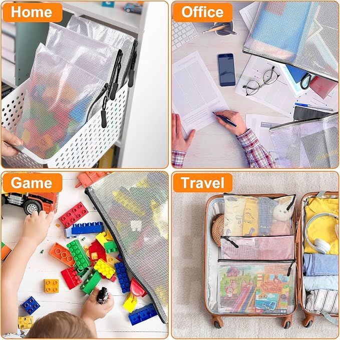 24pcs Mesh Zipper Pouch, Puzzle Storage Bags, A3 17x12 Inches Large Reusable Zipper Pouches for for Classroom Office Supplies Organizing, Extra Large Zipper Bags, Board Game Storage