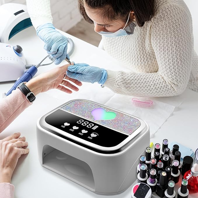 LIMEGIRL UV LED Nail Lamp Kit for Gel Polish Professional Fast White Curing Dryer Light Set with 4 Timers and UV Gloves Cordless Rechargeable Nail Art Cure Machine at Home and Salon